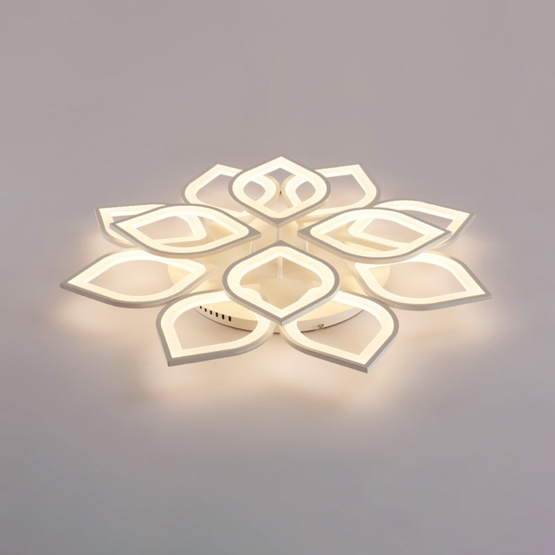 Witte floriated led semi -flush mount in modern eenvoud metalen plafondlicht met acryl schaduw