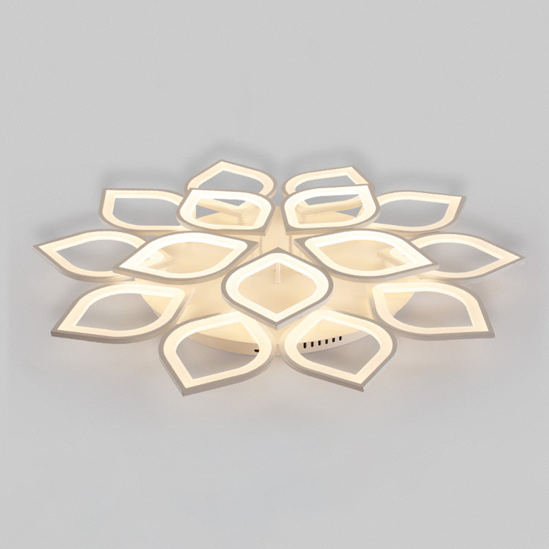 Witte floriated led semi -flush mount in modern eenvoud metalen plafondlicht met acryl schaduw