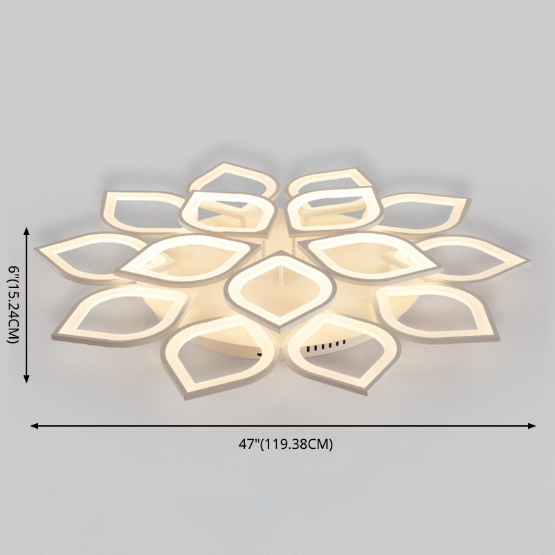 Witte floriated led semi -flush mount in modern eenvoud metalen plafondlicht met acryl schaduw