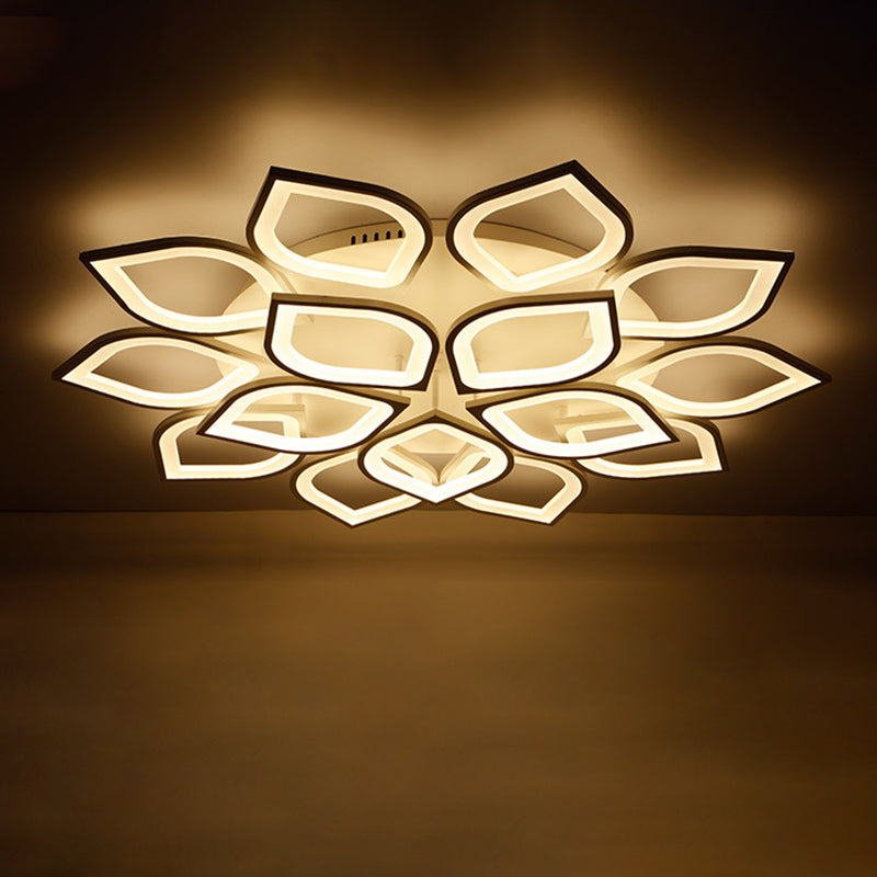 Witte floriated led semi -flush mount in modern eenvoud metalen plafondlicht met acryl schaduw