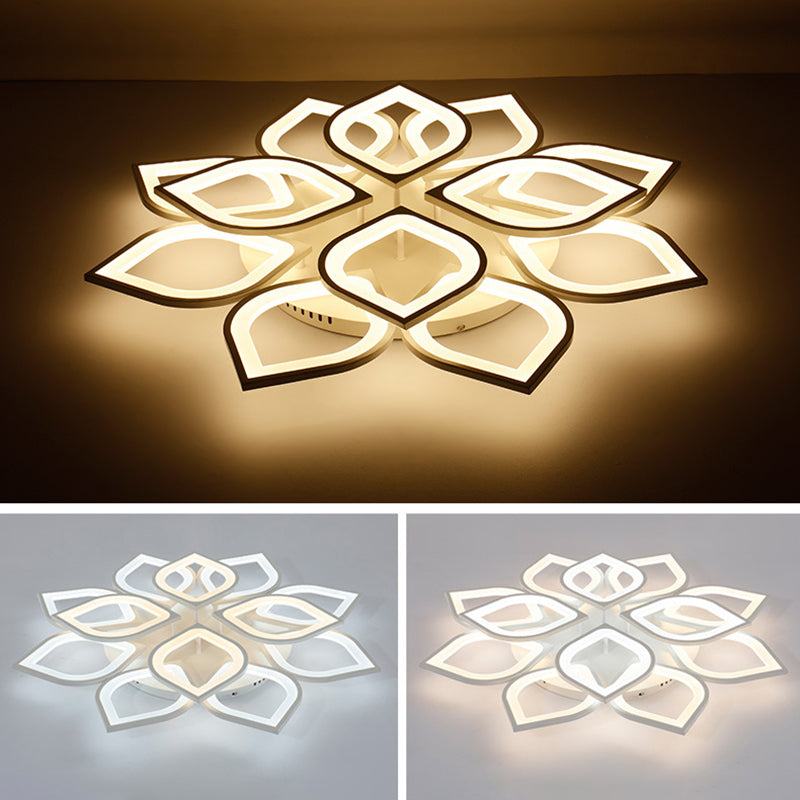 White Floriated LED Semi Flush Mount in Modern Simplicity Metal Ceiling Light with Acrylic Shade