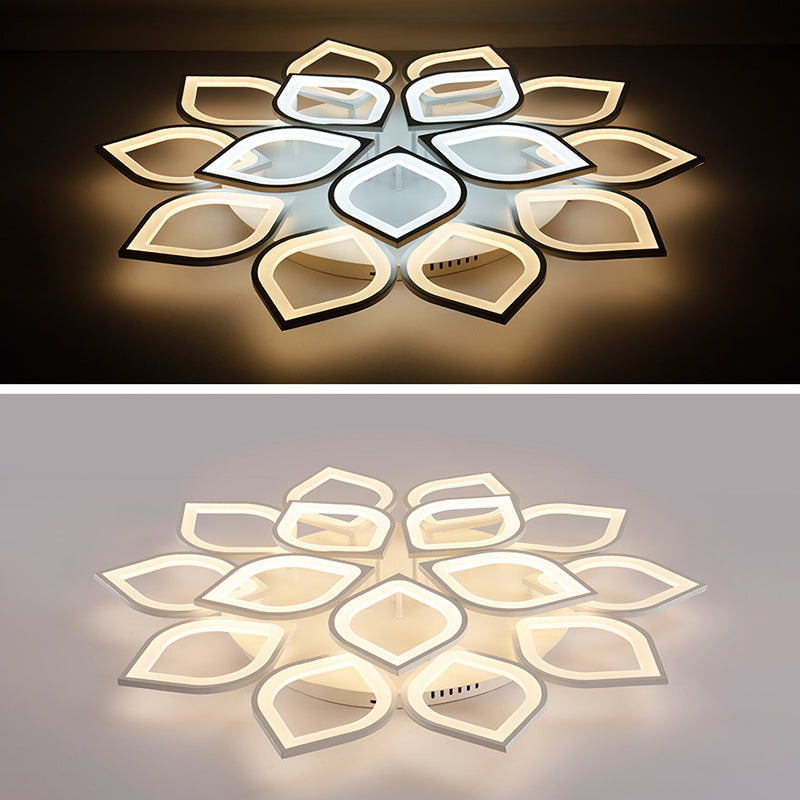 White Floriated LED Semi Flush Mount in Modern Simplicity Metal Ceiling Light with Acrylic Shade