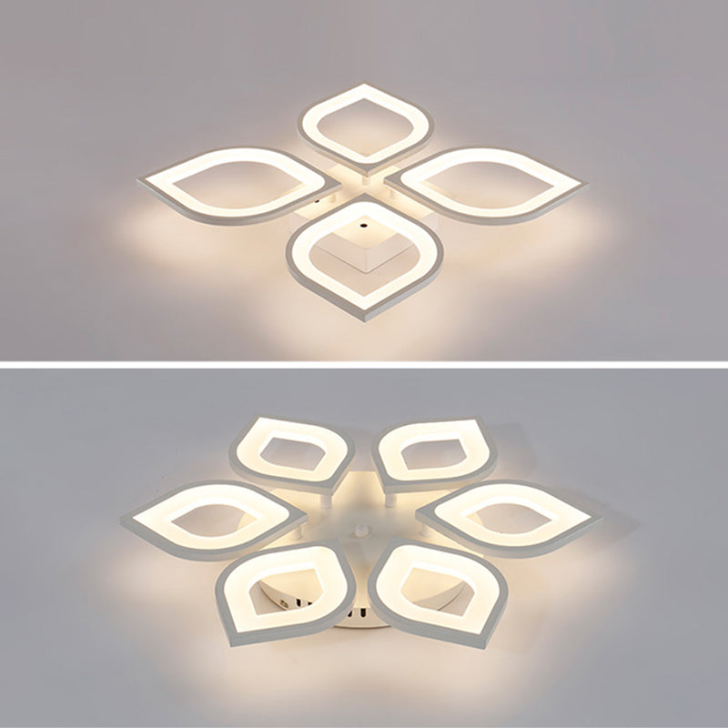 White Floriated LED Semi Flush Mount in Modern Simplicity Metal Ceiling Light with Acrylic Shade