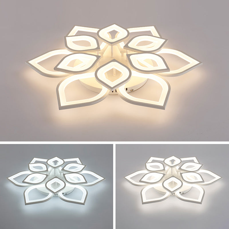 Witte floriated led semi -flush mount in modern eenvoud metalen plafondlicht met acryl schaduw