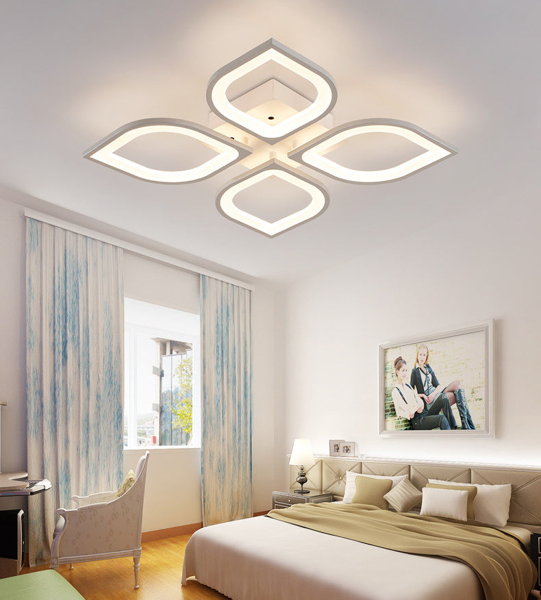 Witte floriated led semi -flush mount in modern eenvoud metalen plafondlicht met acryl schaduw