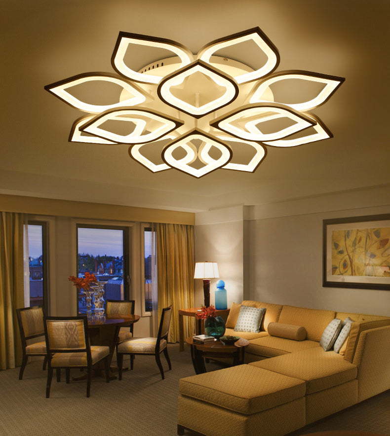 Witte floriated led semi -flush mount in modern eenvoud metalen plafondlicht met acryl schaduw