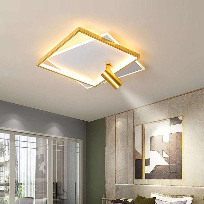 1-Light Aluminium LED Ceiling Light in Modern Creative Style Square Indoor Semi Flush Light with Acrylic Shade