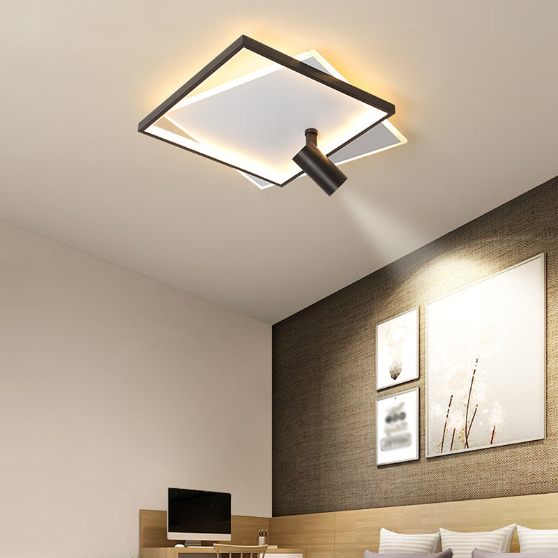 1-Light Aluminium LED Ceiling Light in Modern Creative Style Square Indoor Semi Flush Light with Acrylic Shade