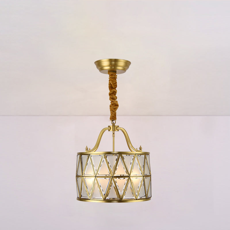 Trommel matglas kroonluchter hanglamp traditionele 4/6 lichten 16 "/19" brede eetkamer hangend plafondlicht in goud