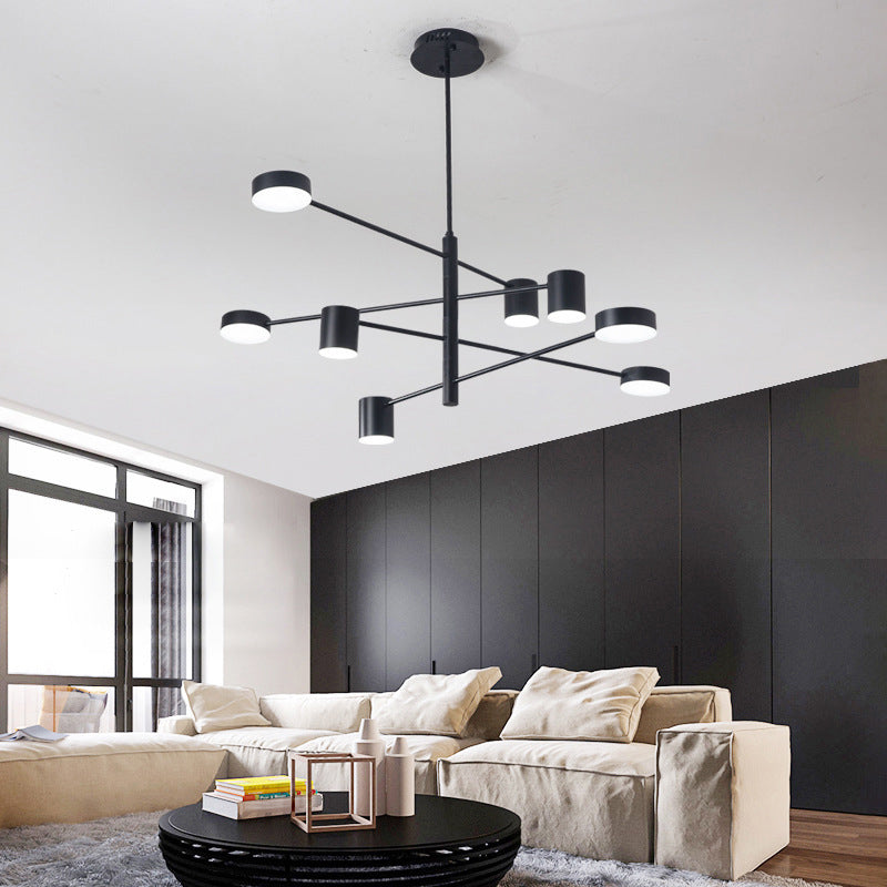 Black Metal Linear suspendu lustre Light Modern Drum Shade LED Plafond Chandelier pour le salon