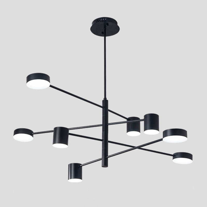 Black Metal Linear suspendu lustre Light Modern Drum Shade LED Plafond Chandelier pour le salon