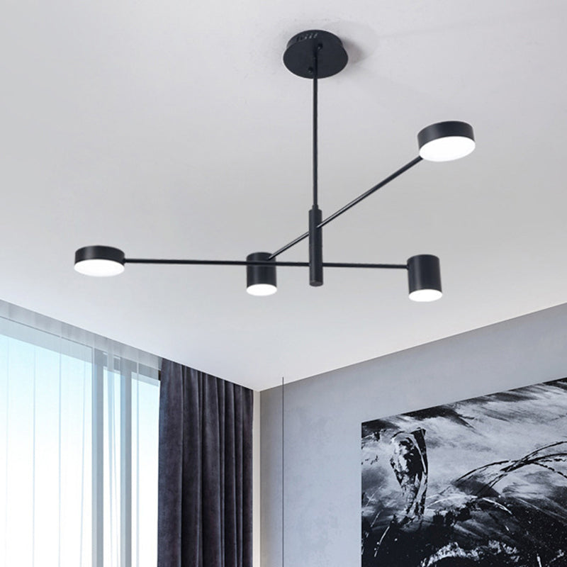 Black Metal Linear suspendu lustre Light Modern Drum Shade LED Plafond Chandelier pour le salon