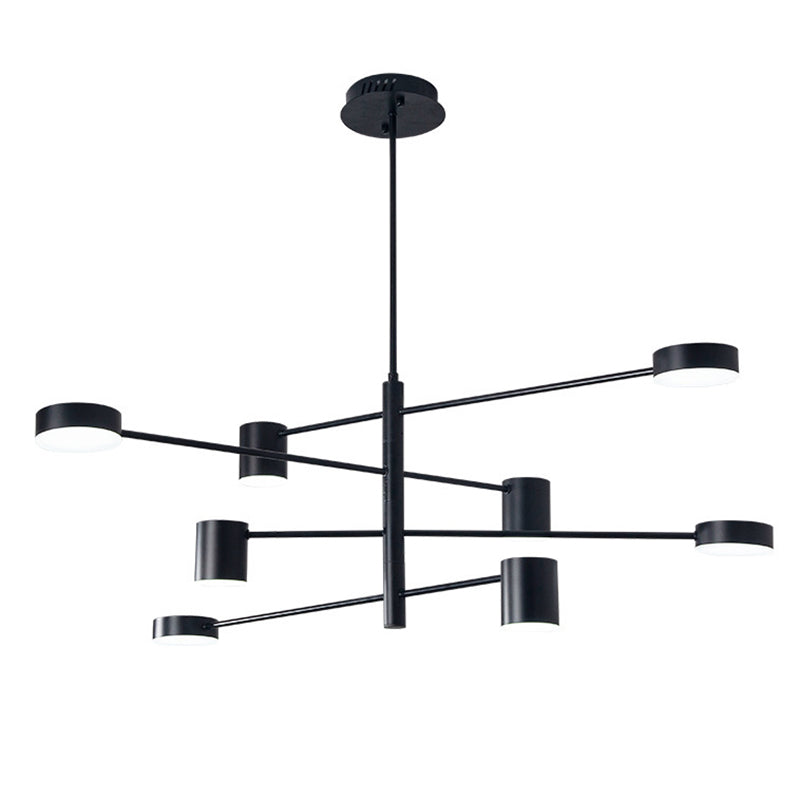 Black Metal Linear suspendu lustre Light Modern Drum Shade LED Plafond Chandelier pour le salon