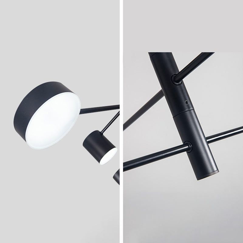 Black Metal Linear suspendu lustre Light Modern Drum Shade LED Plafond Chandelier pour le salon