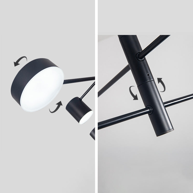 Black Metal Linear suspendu lustre Light Modern Drum Shade LED Plafond Chandelier pour le salon