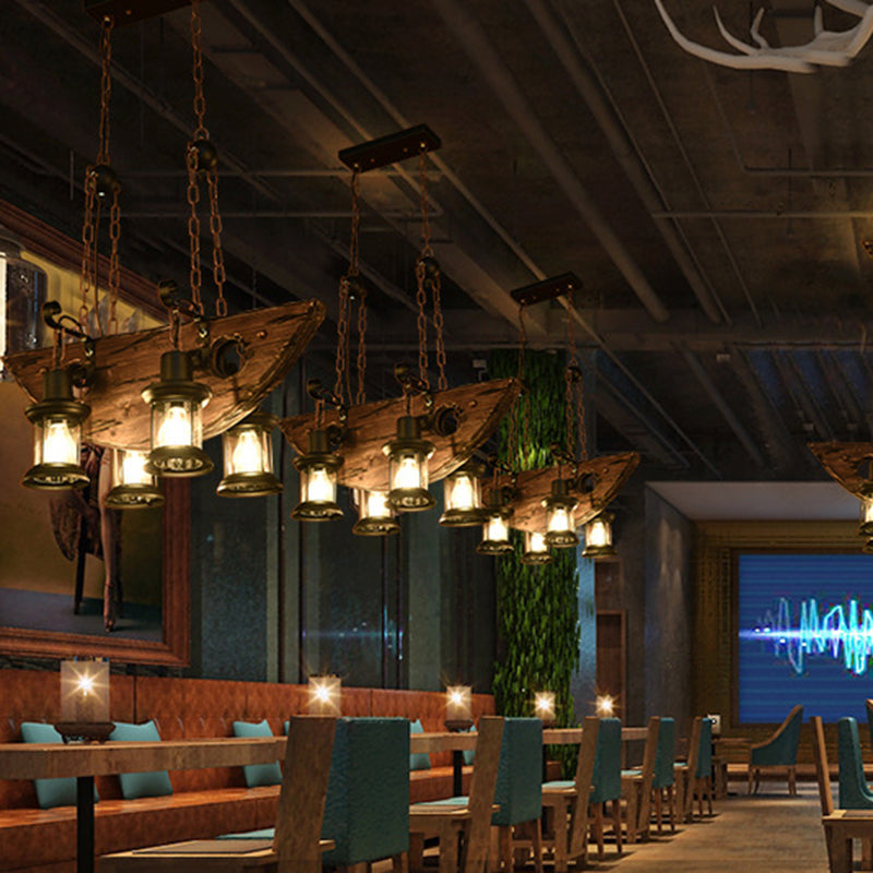 Cylindrical Pendant Industrial Wood Ceiling Pendant with Hanging Chain for Bar