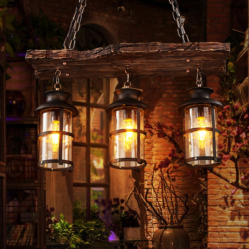 Cylindrical Pendant Industrial Wood Ceiling Pendant with Hanging Chain for Bar