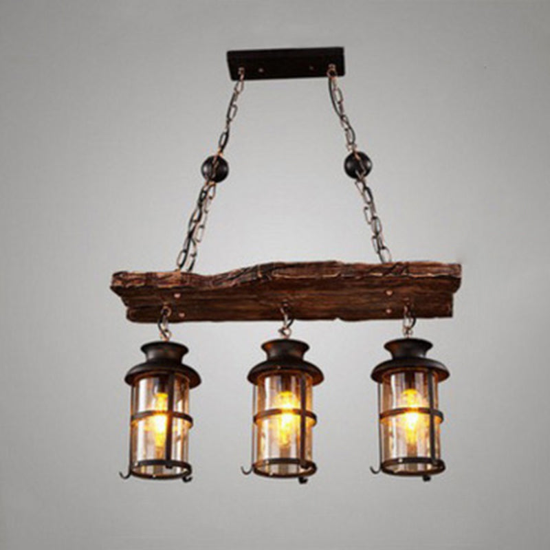 Cylindrical Pendant Industrial Wood Ceiling Pendant with Hanging Chain for Bar