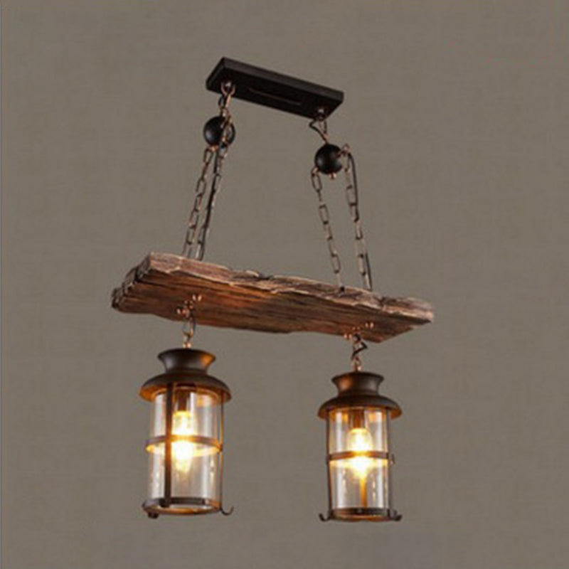 Cylindrical Pendant Industrial Wood Ceiling Pendant with Hanging Chain for Bar