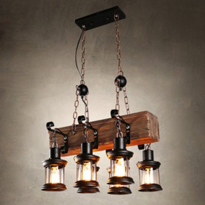 Cylindrical Pendant Industrial Wood Ceiling Pendant with Hanging Chain for Bar