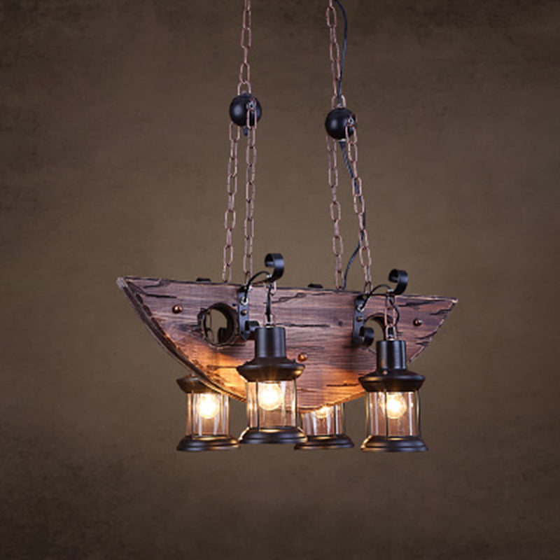 Cylindrical Pendant Industrial Wood Ceiling Pendant with Hanging Chain for Bar