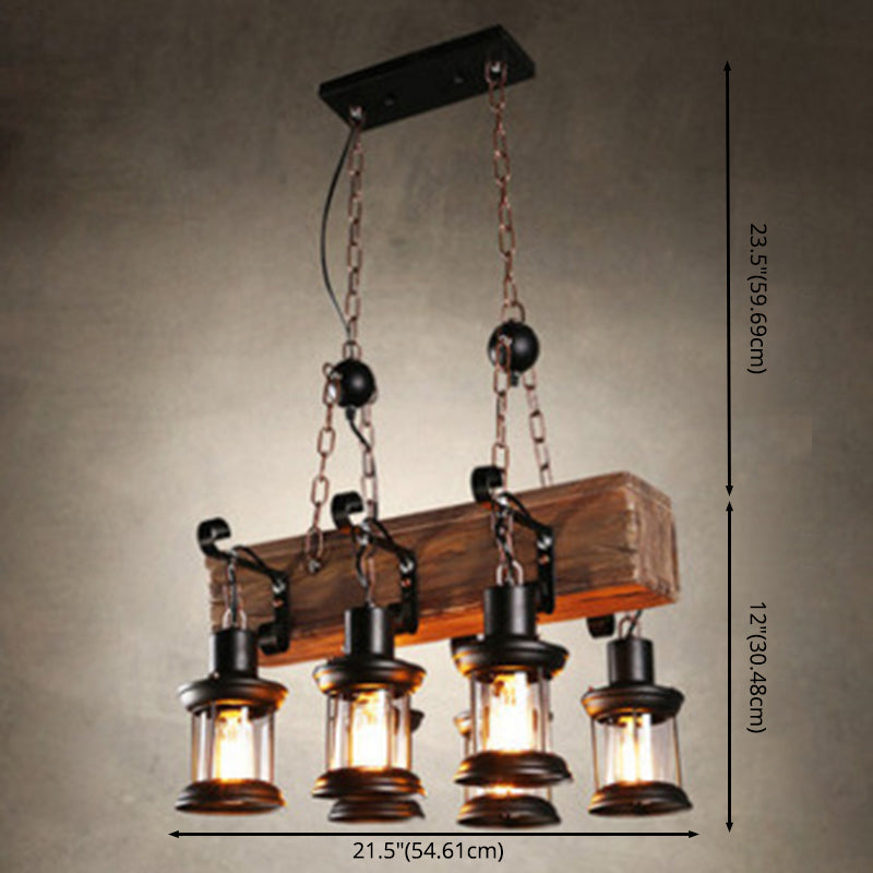 Cylindrical Pendant Industrial Wood Ceiling Pendant with Hanging Chain for Bar