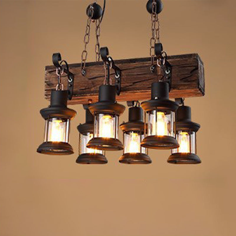 Cylindrical Pendant Industrial Wood Ceiling Pendant with Hanging Chain for Bar