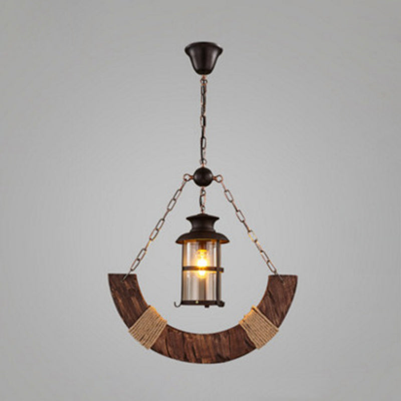 Cylindrical Pendant Industrial Wood Ceiling Pendant with Hanging Chain for Bar