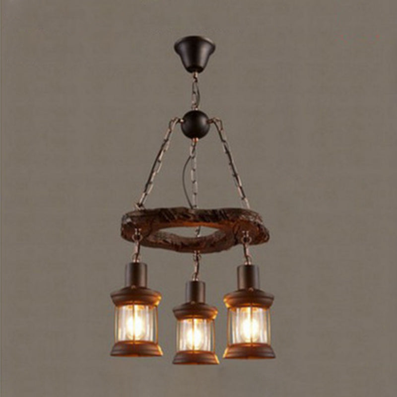 Cylindrical Pendant Industrial Wood Ceiling Pendant with Hanging Chain for Bar