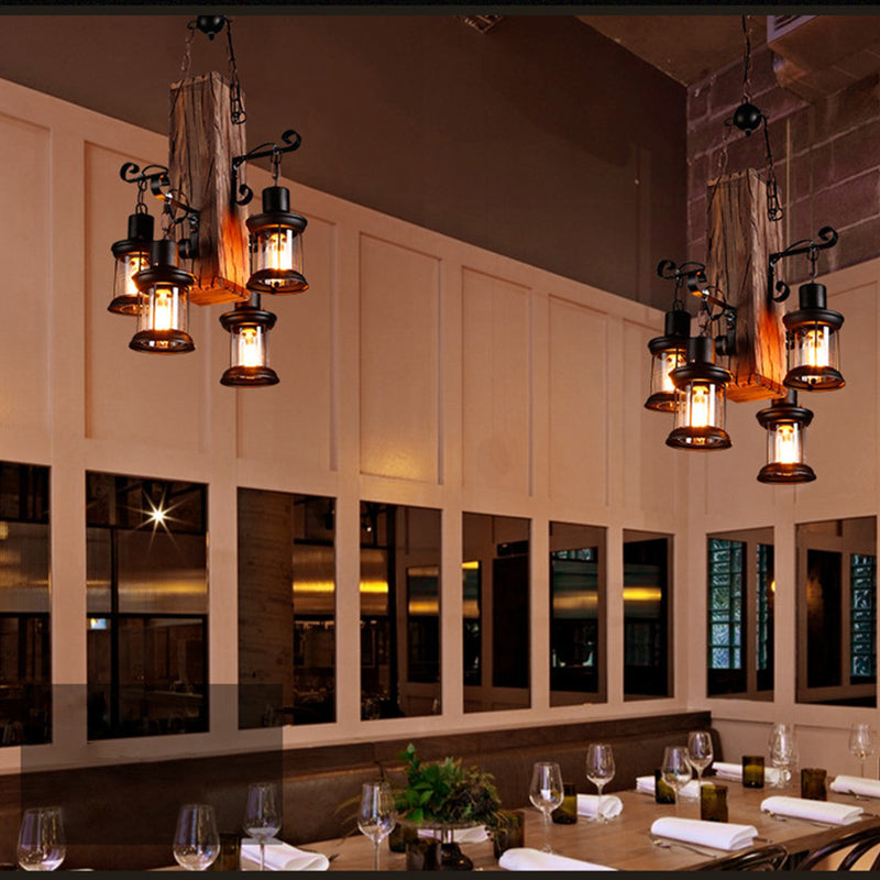 Cylindrical Pendant Industrial Wood Ceiling Pendant with Hanging Chain for Bar