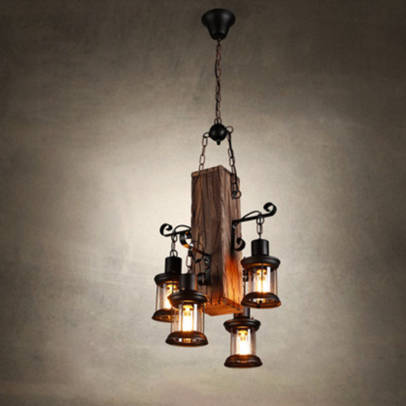 Cylindrical Pendant Industrial Wood Ceiling Pendant with Hanging Chain for Bar