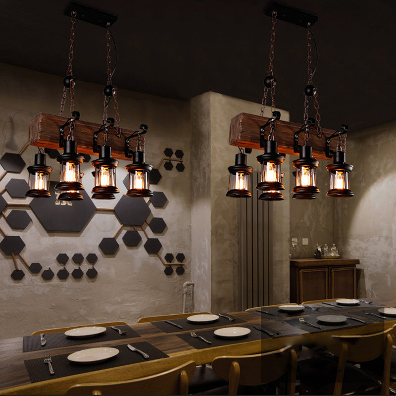 Cylindrical Pendant Industrial Wood Ceiling Pendant with Hanging Chain for Bar