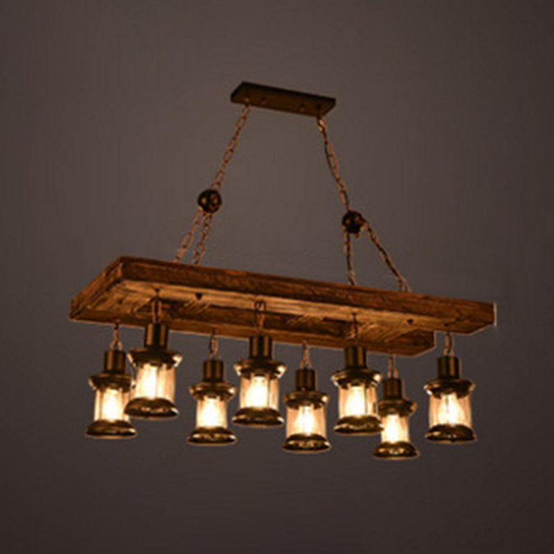 Cylindrical Pendant Industrial Wood Ceiling Pendant with Hanging Chain for Bar