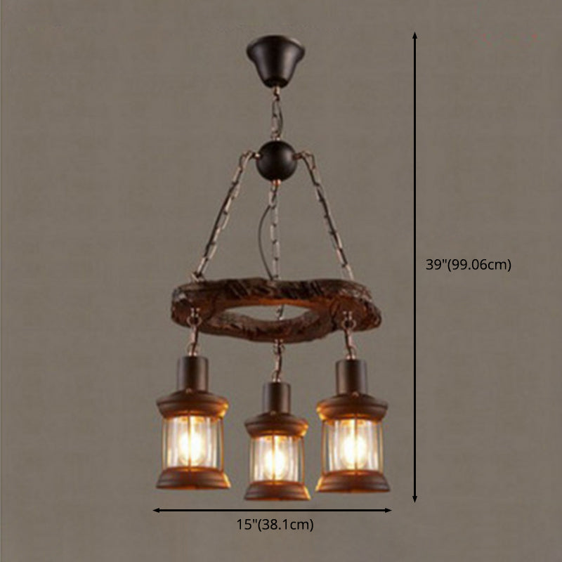 Cylindrical Pendant Industrial Wood Ceiling Pendant with Hanging Chain for Bar