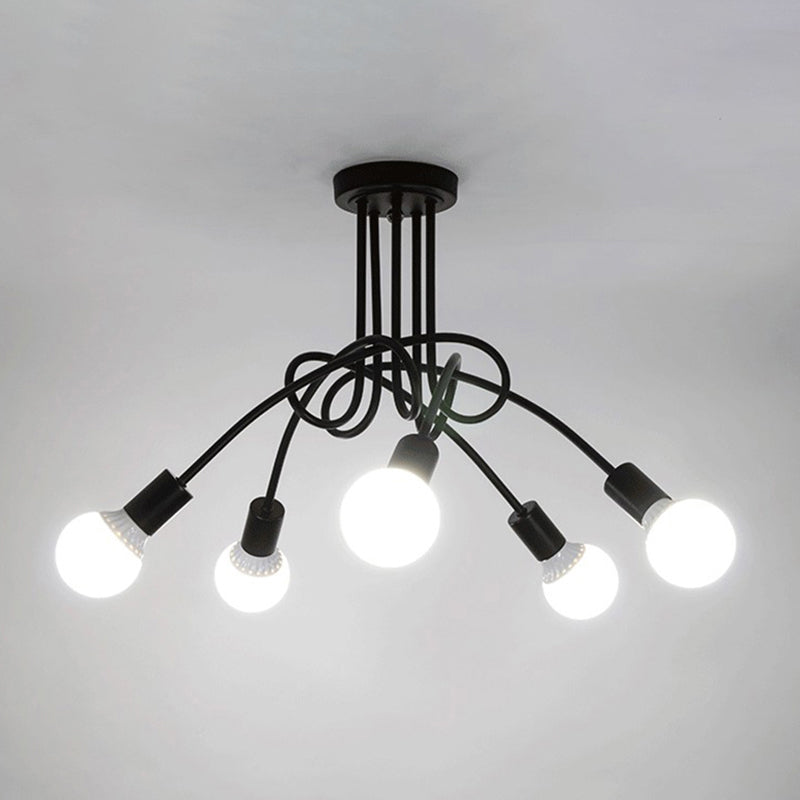 5-Light Vintage Industrial Style Ceiling Light Iron Winding Tubes Design Lighting Fixture for Living Room