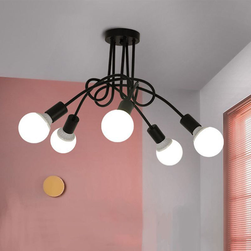 5-Light Vintage Industrial Style Ceiling Light Iron Winding Tubes Design Lighting Fixture for Living Room