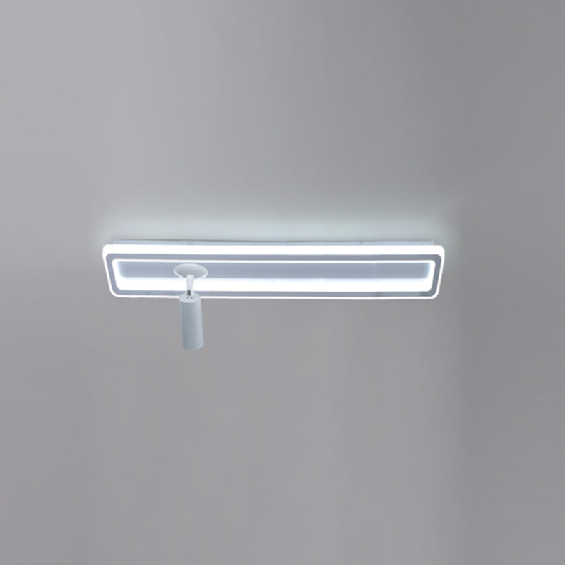 White Rectangular LED Semi Flush Ceiling Light in Modern Creative Style Acrylic Indoor Ceiling Fixture with Adjustable Aluminium Lamp