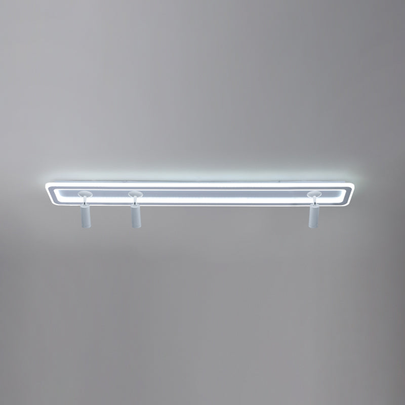 White Rectangular LED Semi Flush Ceiling Light in Modern Creative Style Acrylic Indoor Ceiling Fixture with Adjustable Aluminium Lamp