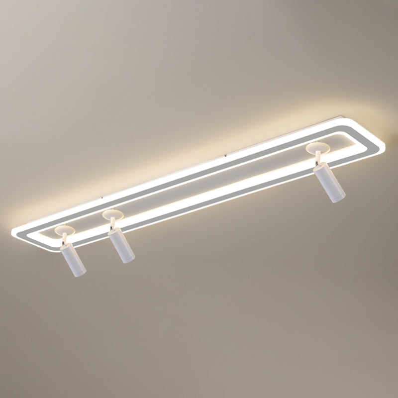 White Rectangular LED Semi Flush Ceiling Light in Modern Creative Style Acrylic Indoor Ceiling Fixture with Adjustable Aluminium Lamp