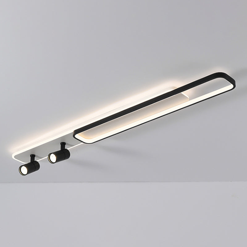 Rectangular LED Semi Flush Ceiling Light in Modern Simplicity Metal Indoor Flush Mount with Acrylic Shade