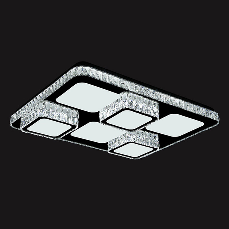 Rectangular Ceiling Mounted Lamp Contemporary Crystal Family Room LED Flush Light in Chrome