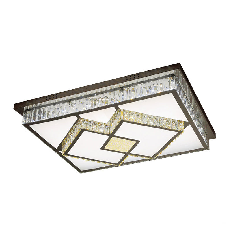 Rectangular Ceiling Mounted Lamp Contemporary Crystal Family Room LED Flush Light in Chrome