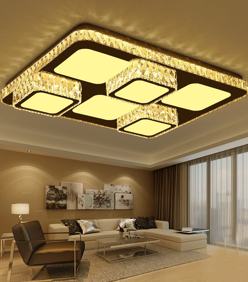 Rectangular Ceiling Mounted Lamp Contemporary Crystal Family Room LED Flush Light in Chrome