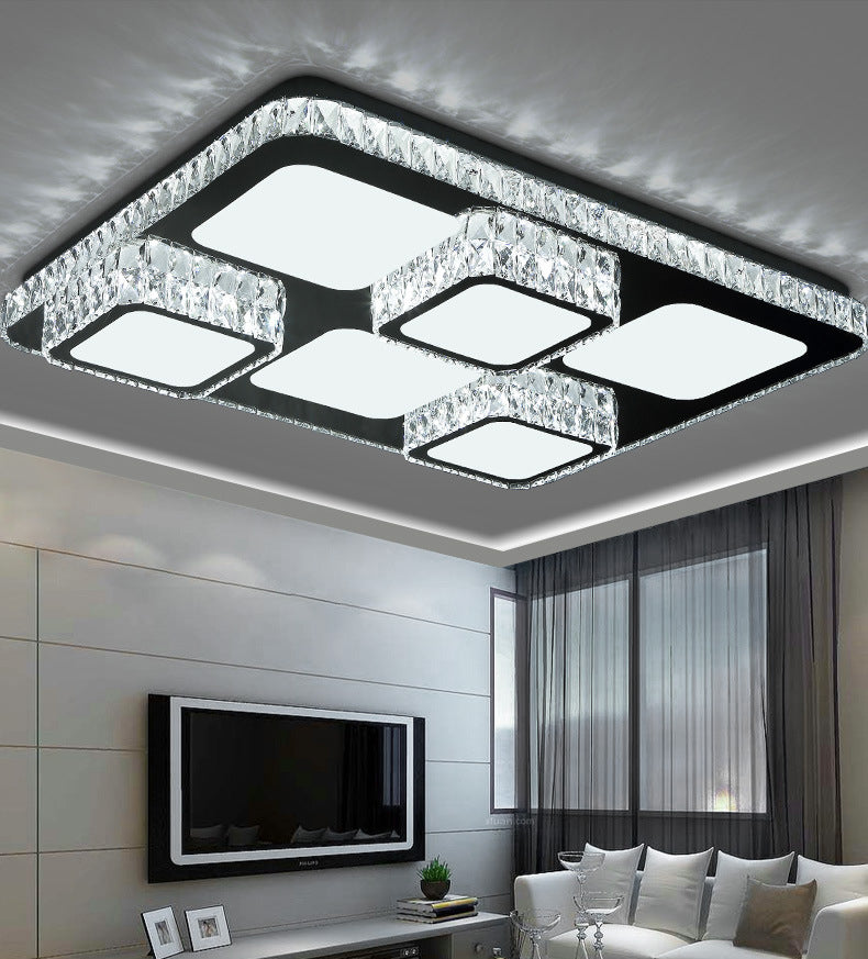 Rectangular Ceiling Mounted Lamp Contemporary Crystal Family Room LED Flush Light in Chrome