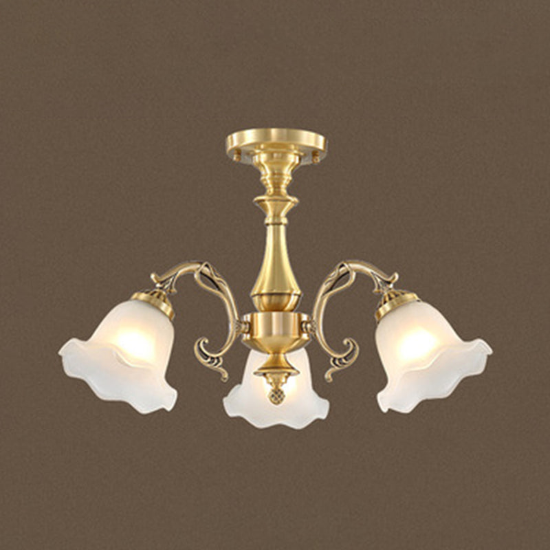 Chandelier floral en laiton Style colonial Grossé salon en verre semi-luxueux Light