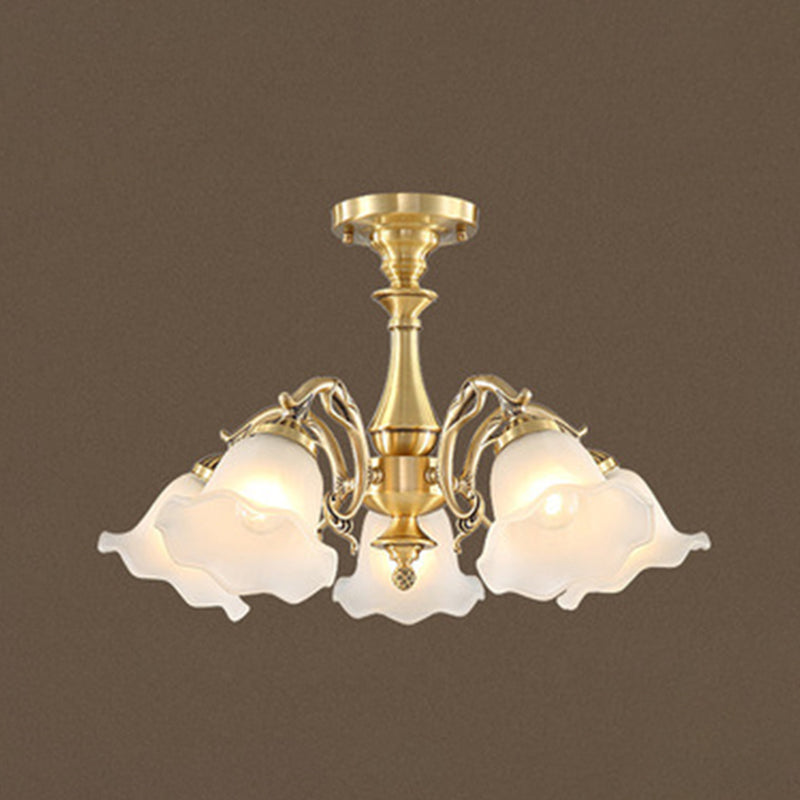 Chandelier floral en laiton Style colonial Grossé salon en verre semi-luxueux Light