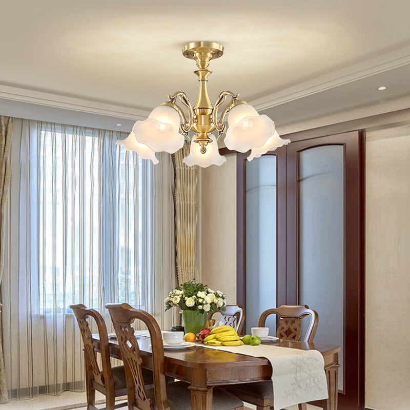 Chandelier floral en laiton Style colonial Grossé salon en verre semi-luxueux Light