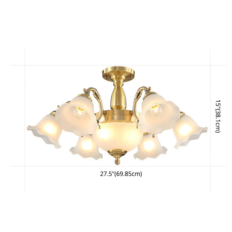 Chandelier floral en laiton Style colonial Grossé salon en verre semi-luxueux Light