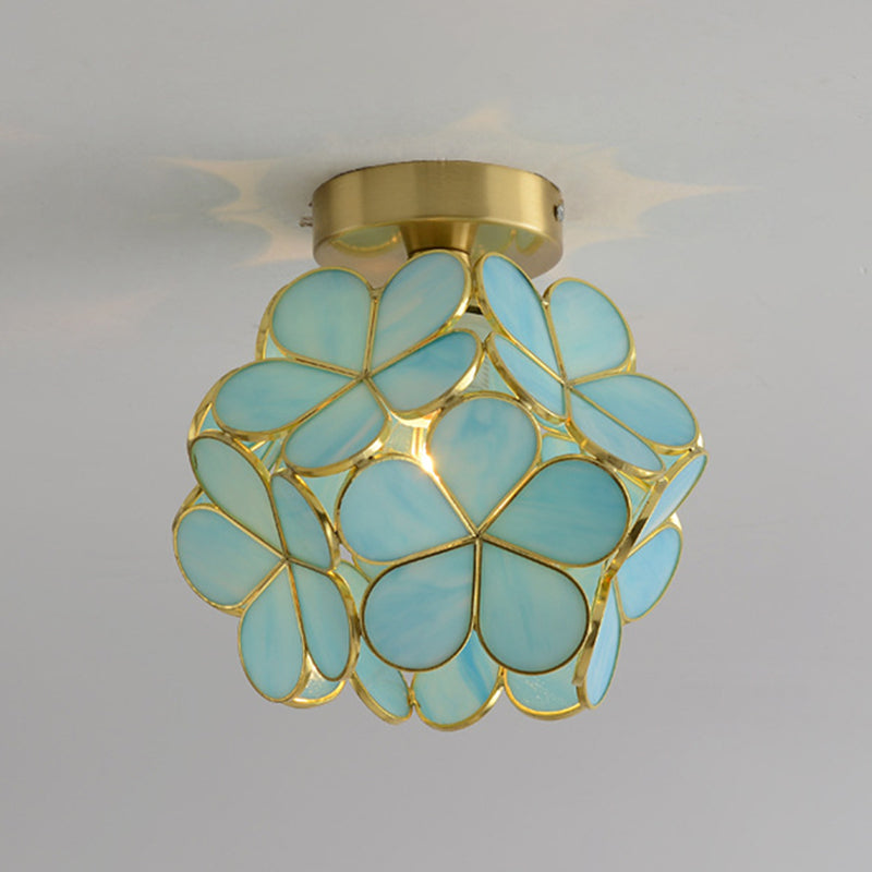 Small Aisle Semi Flush Ceiling Light Antique Style Glass 1 Head Flush Mount Light Fixture