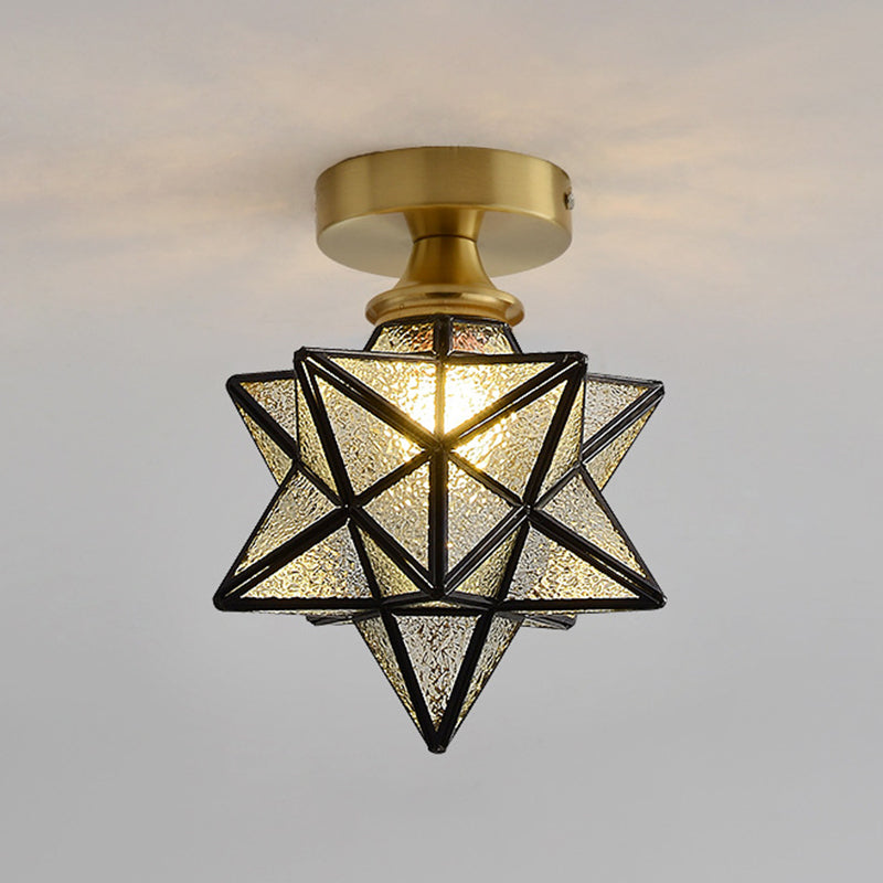 Small Aisle Semi Flush Ceiling Light Antique Style Glass 1 Head Flush Mount Light Fixture